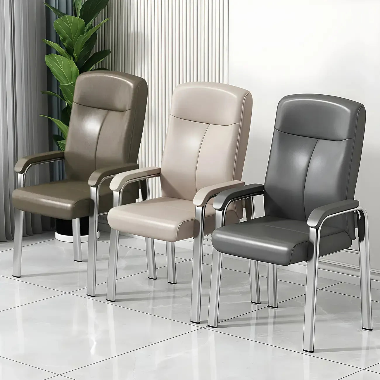 Chaise de bureau moderne HomeyFad en cuir et métal, à 4 pieds et accoudoirs