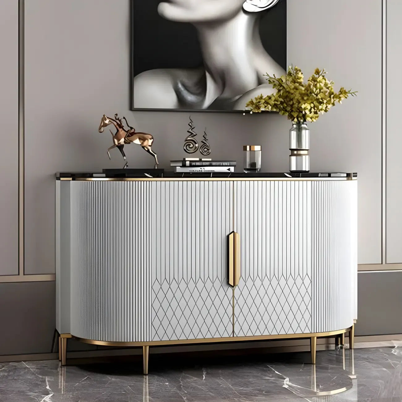 Buffet glamour en marbre gris avec rangement