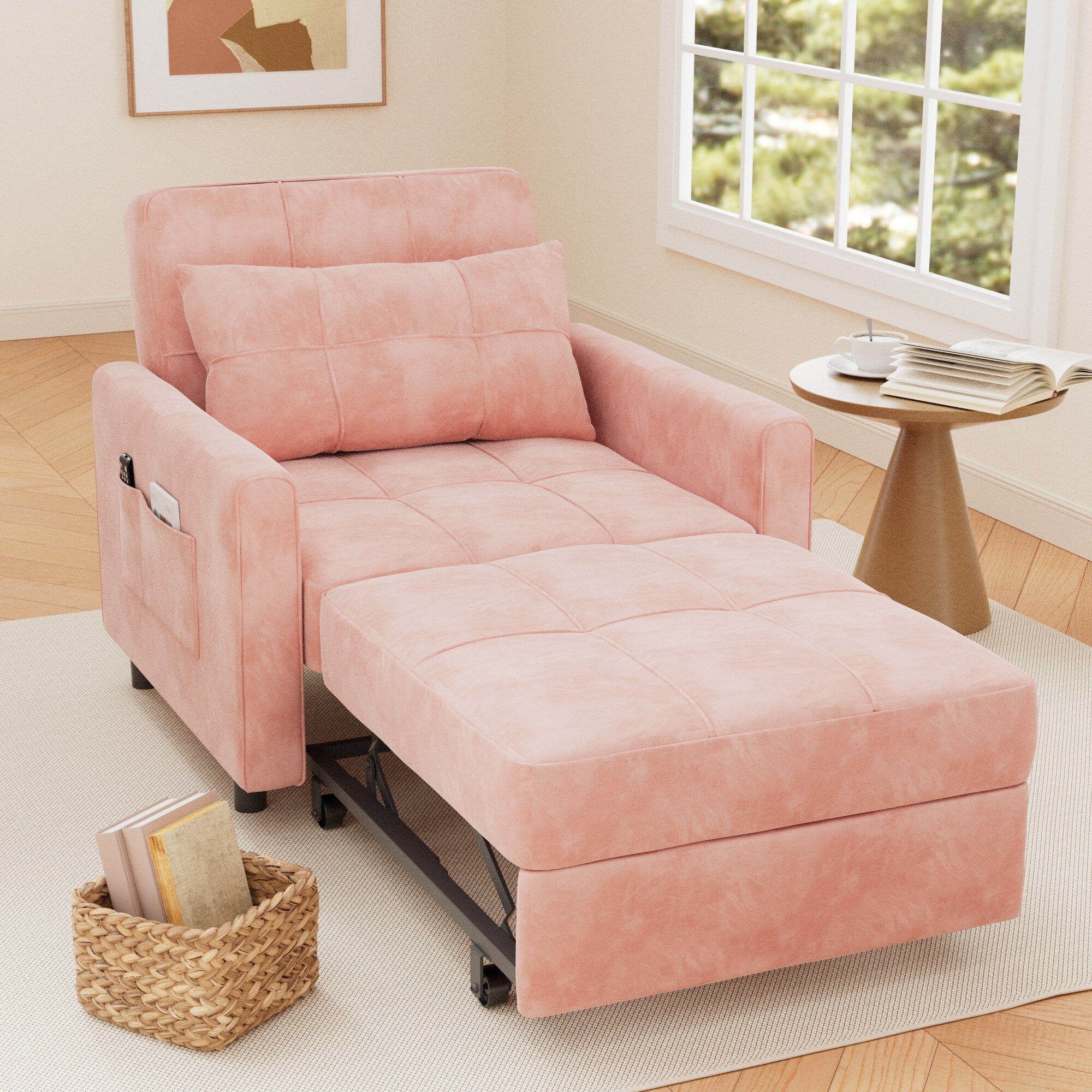 Divano Letto Trasformabile 3-in-1, Poltrona Letto Estraibile, Letto Pieghevole Convertibile per Soggiorno