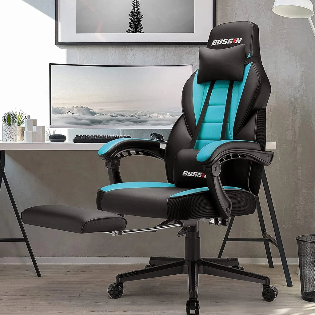Chaise de jeu BOSSIN style racing, chaise de jeu grande taille supportant jusqu'à 136 kg (300 lbs), dossier haut, chaise d'ordinateur