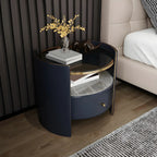 Table de chevet de luxe avec plateau en verre, tiroir de rangement et niche ouverte
