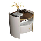 Table de chevet de luxe avec plateau en verre, tiroir de rangement et niche ouverte