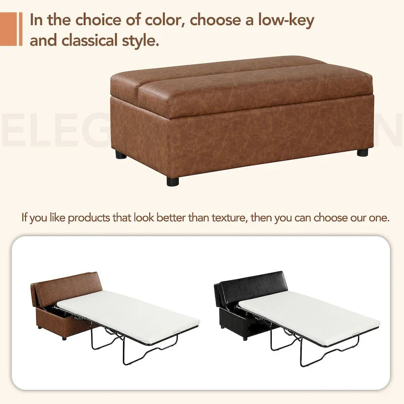 Divano letto pieghevole estraibile a forma di pouf singolo con materasso, letto per gli ospiti convertibile, divano letto rivestito in PU