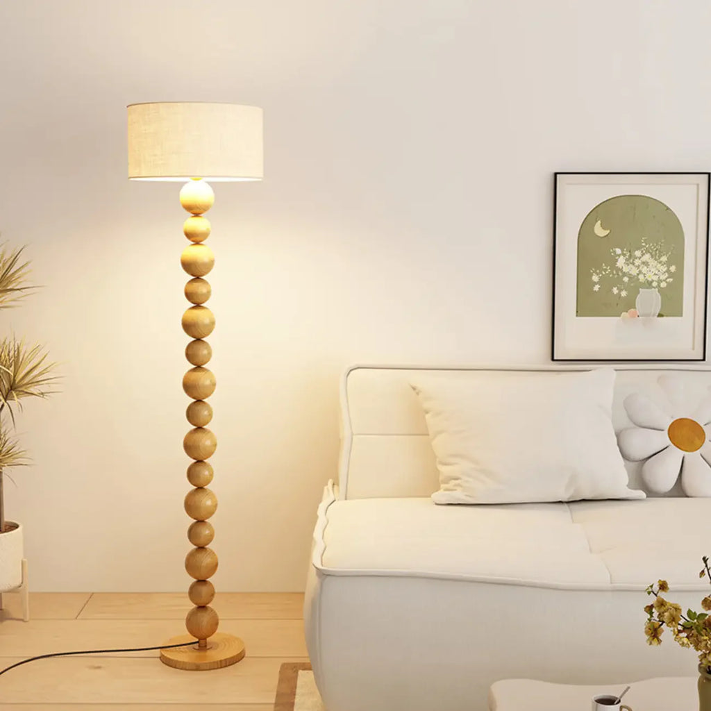 Lampadaire décoratif moderne à boules empilées avec abat-jour en tissu