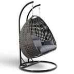 LeisureMod Fauteuil suspendu œuf 2 places avec support - Balançoire / hamac de patio en rotin osier pour extérieur/intérieur avec coussins