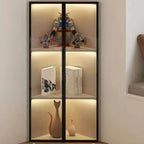 Vitrine d'angle moderne en métal gris et bois avec porte vitrée