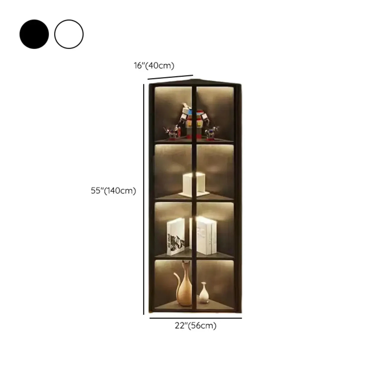 Vitrine d'angle moderne en métal gris et bois avec porte vitrée