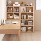 Bibliothèque horizontale moderne en bois à 8 cubes, finition naturelle