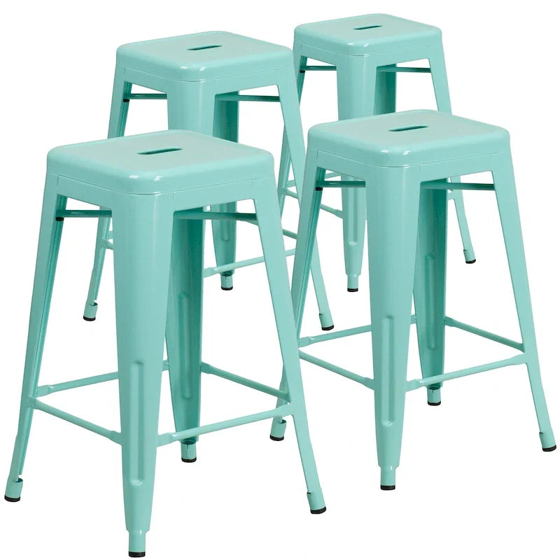 Set di 4 Sgabelli in Metallo Senza Schienale da 61 cm per Interni/Esterni, con Seduta Quadrata