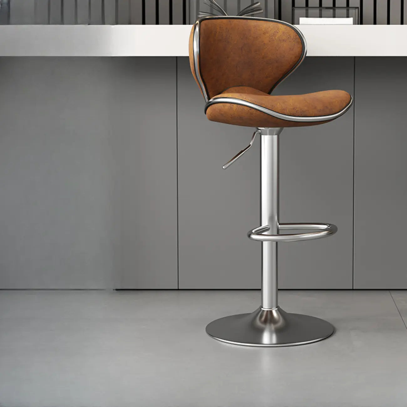 Tabouret de bar pivotant et réglable avec selle rembourrée en cuir