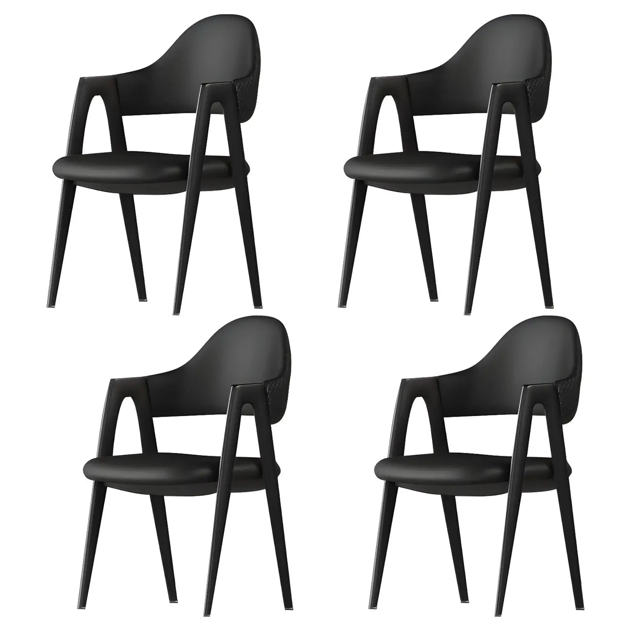 Chaise de salle à manger moderne en cuir avec dossier incurvé et accoudoirs ouverts