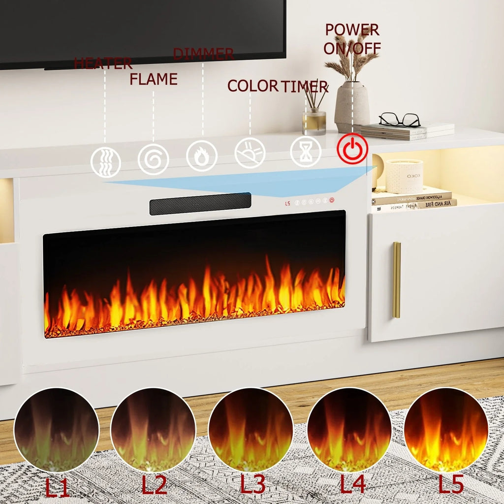 Meuble TV Bossin 70 avec cheminée électrique 36 pouces, compatible avec les téléviseurs jusqu'à 80 pouces, éclairage LED 16 couleurs/centre multimédia