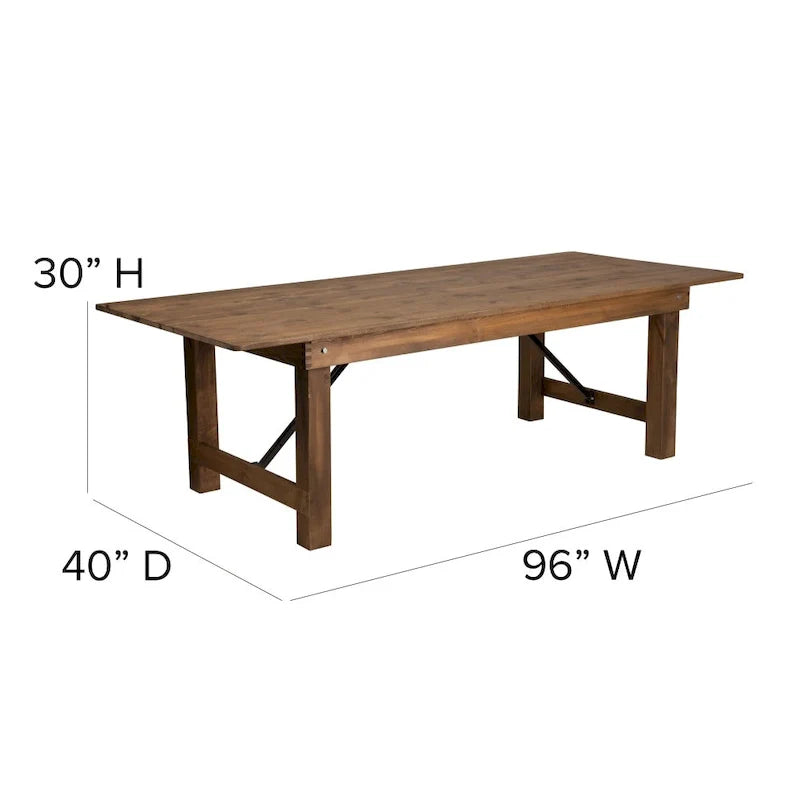 Set tavolo da fattoria pieghevole rustico 8 x 40 con 10 sedie a croce e cuscini