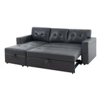 Canapé d'angle convertible et réversible avec lit gigogne, méridienne de rangement dissimulée et pieds robustes.