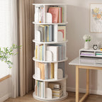 Bibliothèque cylindrique en bois marron à dos ouvert et pivotante