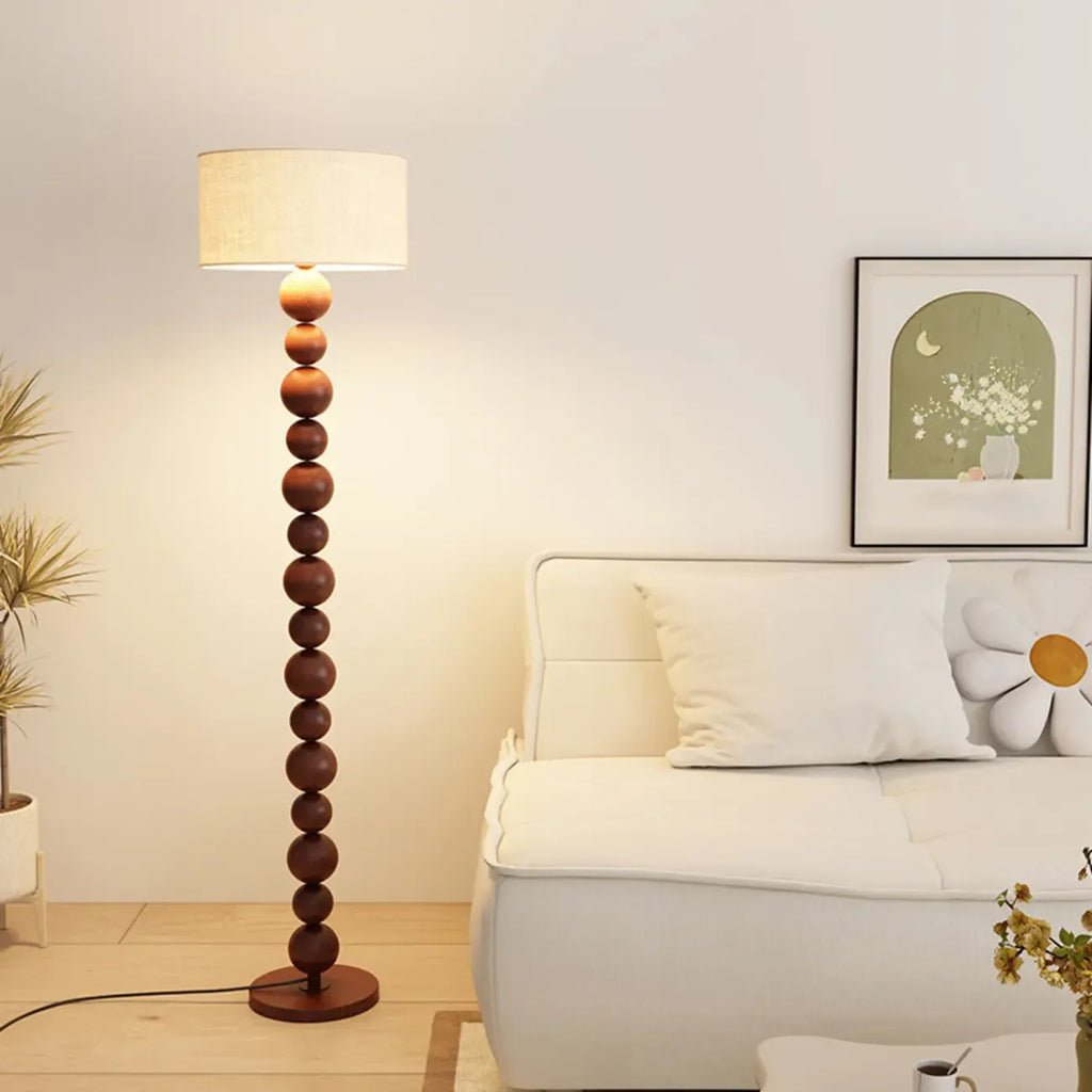 Lampadaire décoratif moderne à boules empilées avec abat-jour en tissu