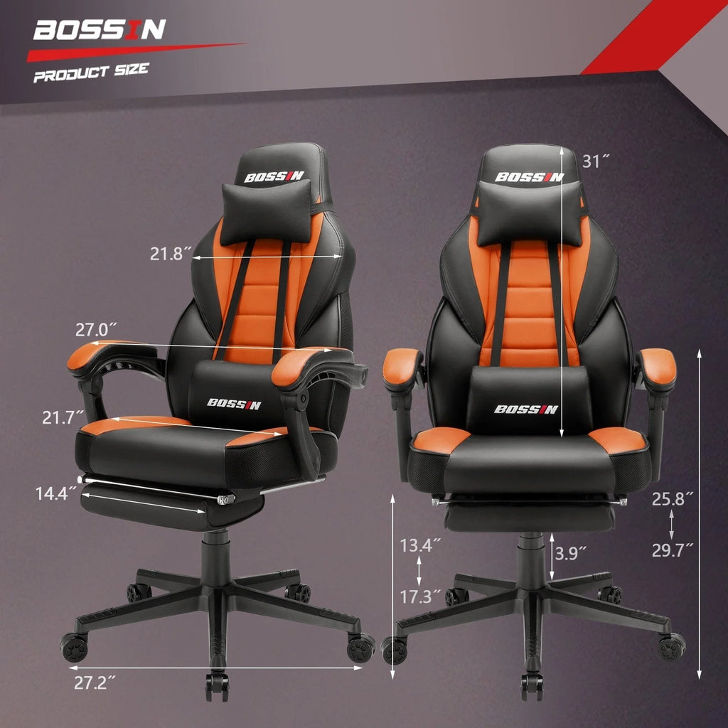 Chaise de jeu BOSSIN style racing, chaise de jeu grande taille supportant jusqu'à 136 kg (300 lbs), dossier haut, chaise d'ordinateur