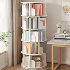 Bibliothèque cylindrique en bois marron à dos ouvert et pivotante