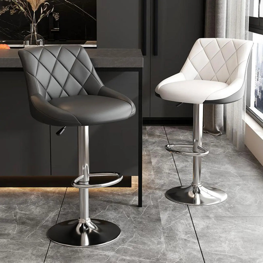 Tabouret de bar pivotant capitonné à losanges, réglable, en cuir PU noir et rouge