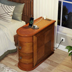 Table d'appoint en bois massif, table d'appoint étroite à deux tiroirs