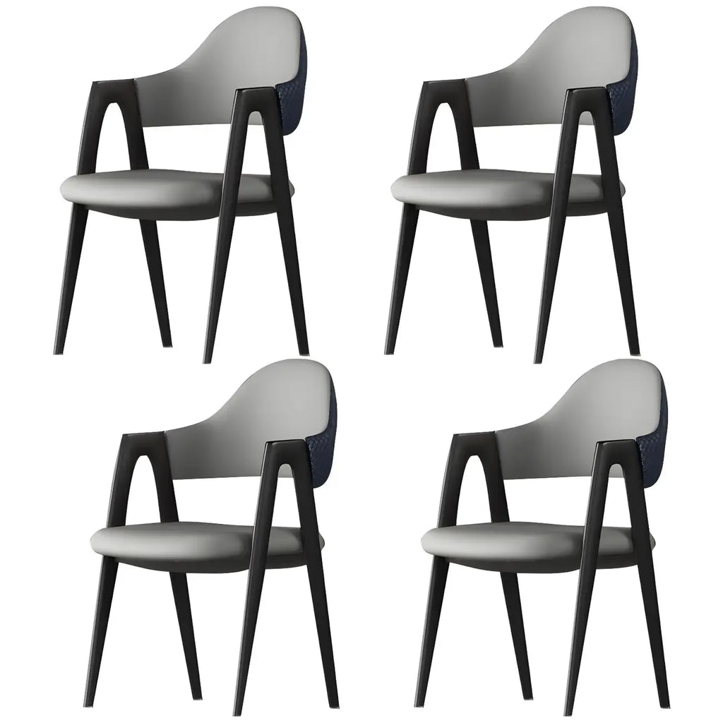 Chaise de salle à manger moderne en cuir avec dossier incurvé et accoudoirs ouverts