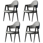 Chaise de salle à manger moderne en cuir avec dossier incurvé et accoudoirs ouverts