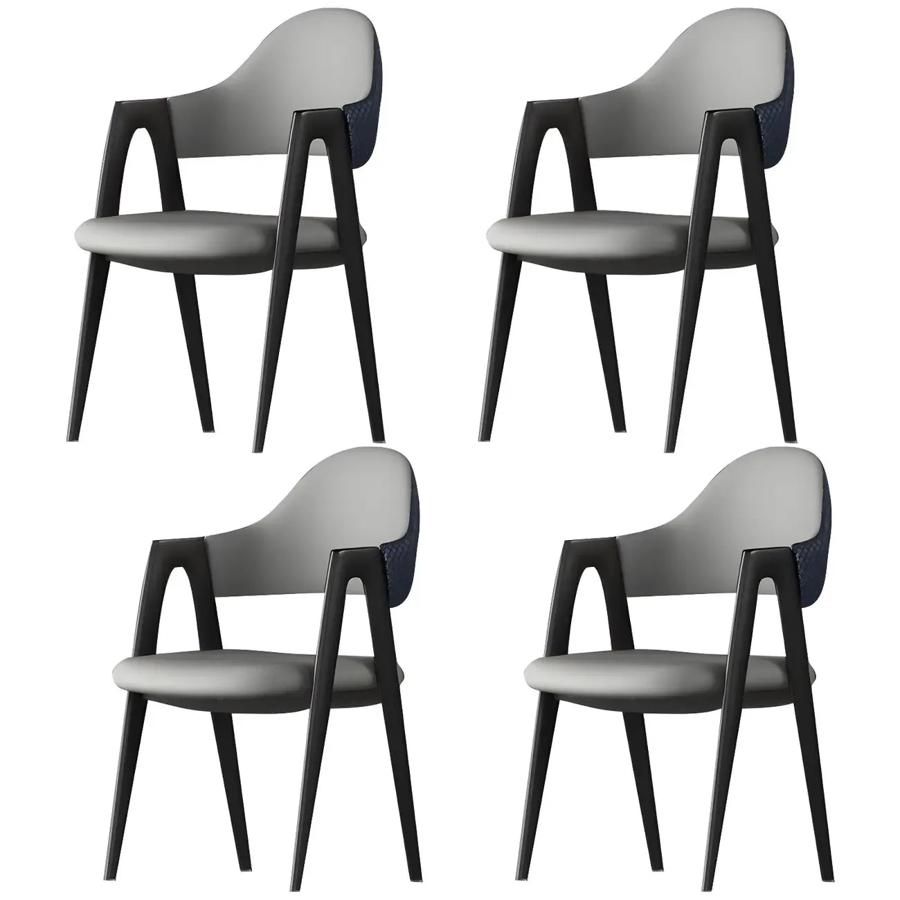 Chaise de salle à manger moderne en cuir avec dossier incurvé et accoudoirs ouverts
